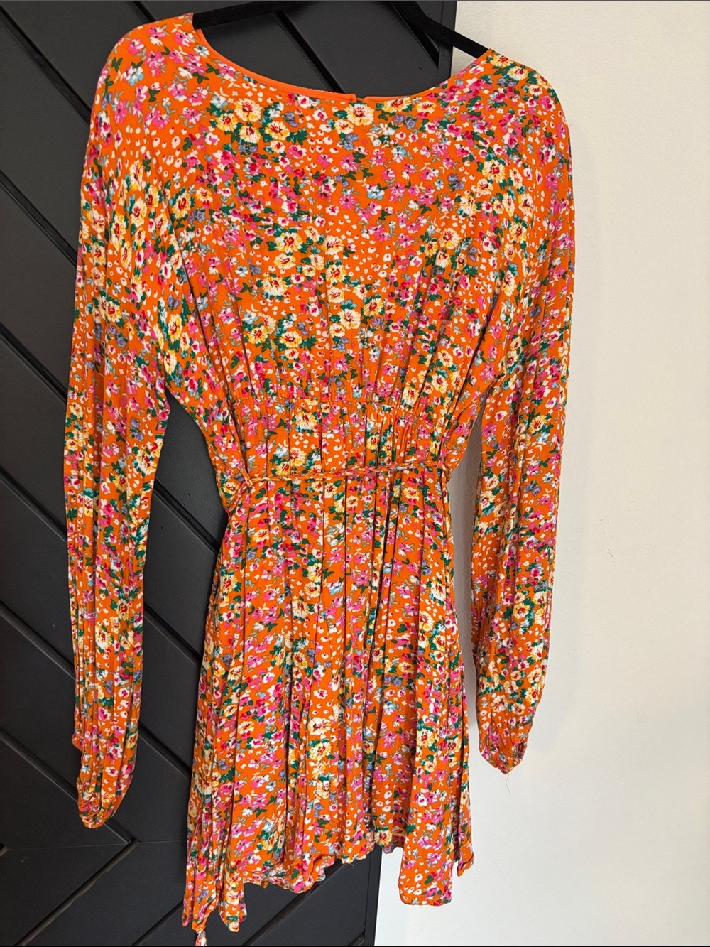 Floral Long-Sleeve Mini Dress - orange Floral